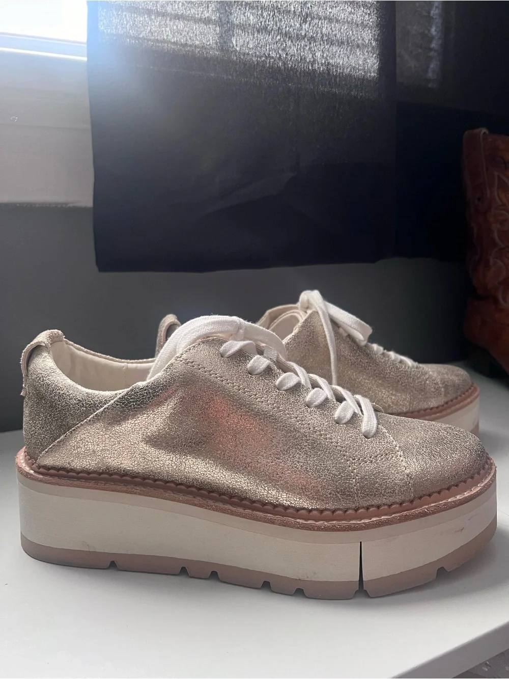 Dolce Vita Metallic Cream Lace-Up Platform Sneakers